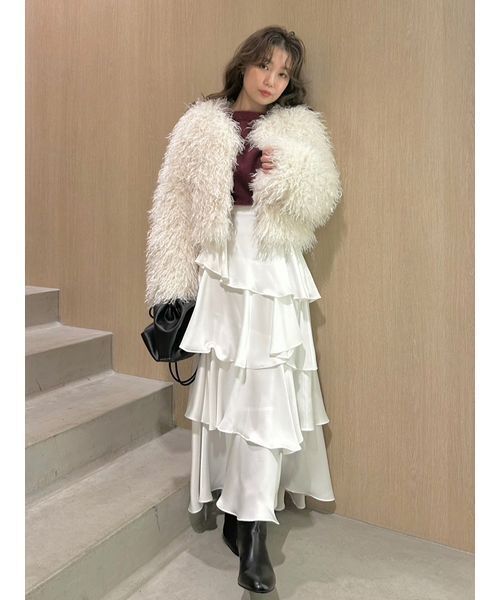 FRAY I.D（フレイアイディー）の「ECOPELショートファーコート（ブルゾン・レディース・チャコールグレー/オフホワイト/イエロー・1/0）」の10枚目の写真