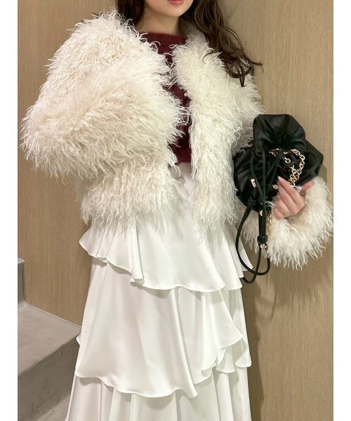 FRAY I.D（フレイアイディー）の「ECOPELショートファーコート（ブルゾン・レディース・チャコールグレー/オフホワイト/イエロー・1/0）」の13枚目の写真