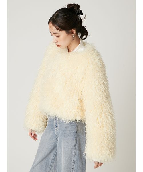 FRAY I.D（フレイアイディー）の「ECOPELショートファーコート（ブルゾン・レディース・チャコールグレー/オフホワイト/イエロー・1/0）」の16枚目の写真