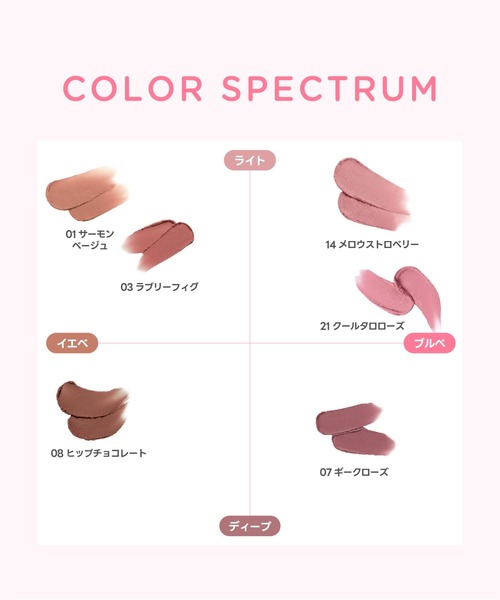 colorgram（カラーグラム）の「ヌーディーブラーティント（口紅/リップティント/グロス・レディース・01 サーモンベージュ/03 ラブリーフィグ/07 ギークローズ/08 ヒップチョコレート/14 メロウストロベリー/21 クールタロローズ・FREE）」の21枚目の写真