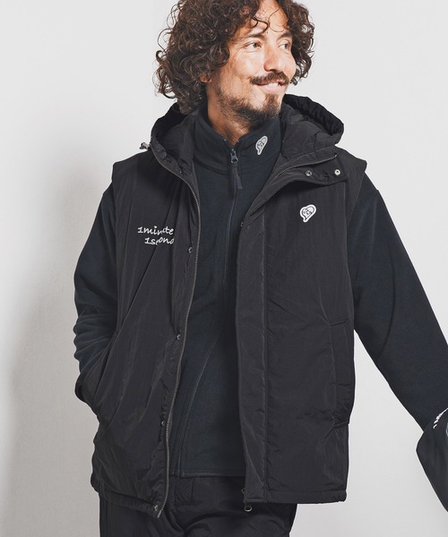 1minute 1second(ワンミニットワンセカンド)の「mcg3722-cursive embroidery hooded vest フーデッドナイロンベスト(1M25F020)(ベスト・メンズ・チャコール/ブラック・XL/L/M/S)」の7枚目の写真