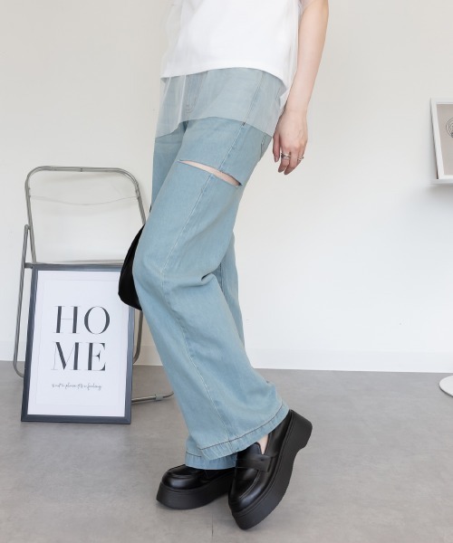 RCD(アールシーディー)の「サイドスリット デニムダメージストレートパンツ(デニムパンツ・レディース・ライトブルー/ブルー/ネイビー・L/M/LL)」の20枚目の写真