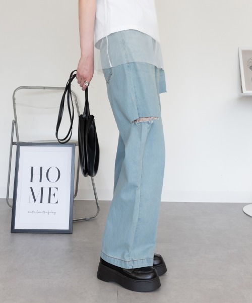 RCD(アールシーディー)の「サイドスリット デニムダメージストレートパンツ(デニムパンツ・レディース・ライトブルー/ブルー/ネイビー・L/M/LL)」の21枚目の写真