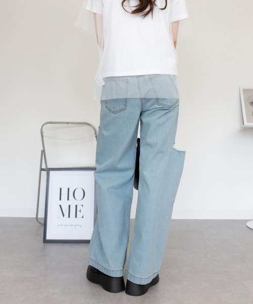 RCD(アールシーディー)の「サイドスリット デニムダメージストレートパンツ(デニムパンツ・レディース・ライトブルー/ブルー/ネイビー・L/M/LL)」の22枚目の写真