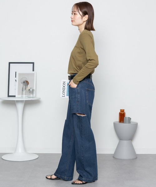 RCD(アールシーディー)の「サイドスリット デニムダメージストレートパンツ(デニムパンツ・レディース・ライトブルー/ブルー/ネイビー・L/M/LL)」の12枚目の写真