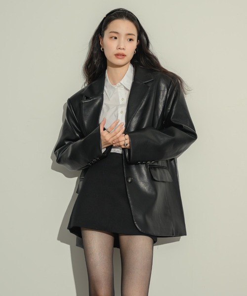 ノミネ オーバーサイズ レザーテーラードジャケット ブラック NOMINE（ノミネ） ジャケット テーラードジャケット 「ユニセックス