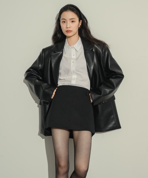 NEUNA（ヌナ）の「オーバーサイズレザージャケット（テーラードジャケット・レディース・ブラック/ブラウン・FREE）」の4枚目の写真