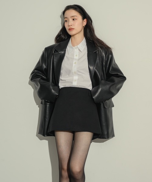NEUNA（ヌナ）の「オーバーサイズレザージャケット（テーラードジャケット・レディース・ブラック/ブラウン・FREE）」の5枚目の写真
