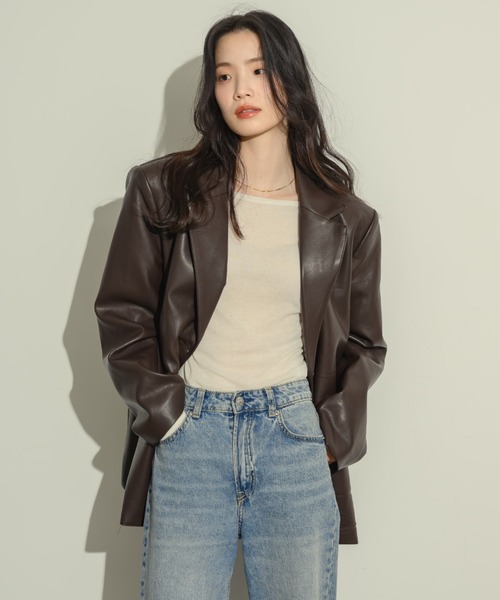 NEUNA（ヌナ）の「オーバーサイズレザージャケット（テーラードジャケット・レディース・ブラック/ブラウン・FREE）」の7枚目の写真