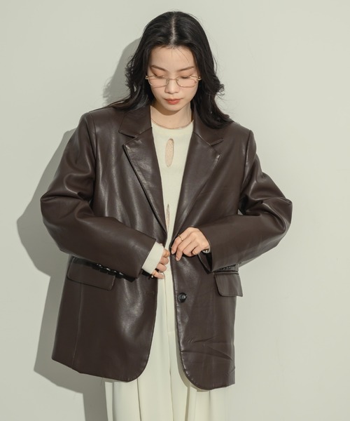 NEUNA（ヌナ）の「オーバーサイズレザージャケット（テーラードジャケット・レディース・ブラック/ブラウン・FREE）」の14枚目の写真