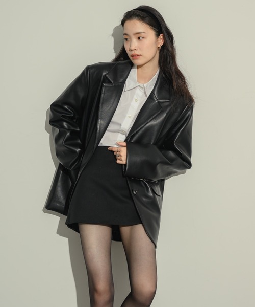 NEUNA（ヌナ）の「オーバーサイズレザージャケット（テーラードジャケット・レディース・ブラック/ブラウン・FREE）」の16枚目の写真