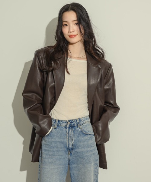 NEUNA（ヌナ）の「オーバーサイズレザージャケット（テーラードジャケット・レディース・ブラック/ブラウン・FREE）」の19枚目の写真