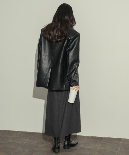 ノミネ オーバーサイズ レザーテーラードジャケット ブラック ノミネ NOMINE フェイクレザー オーバー ジャケット【予約
