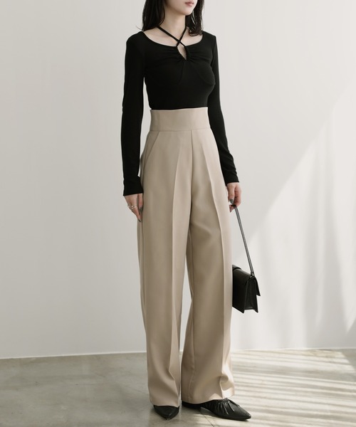 nouvellemoi（ヌーベルモイ）の「ハイウエストソフトワイドパンツ（その他パンツ・レディース・ベージュ系その他/チャコールグレー/ブラック/アイボリー・L/M/S）」の10枚目の写真