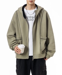 ステッチデザイン ショート丈ジップパーカー/Stitch design short zip hoodie