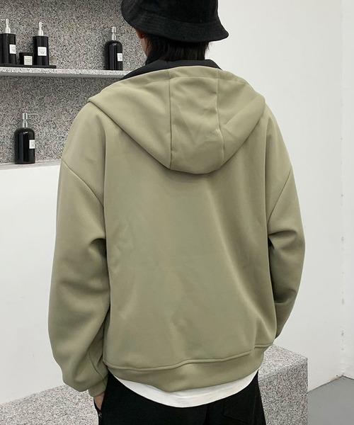 aimoha(アイモハ)の「ステッチデザイン ショート丈ジップパーカー/Stitch design short zip hoodie(スウェット・メンズ・グリーン/ライトグレー/ブラック・X-LARGE/XX-LARGE/LARGE)」の17枚目の写真