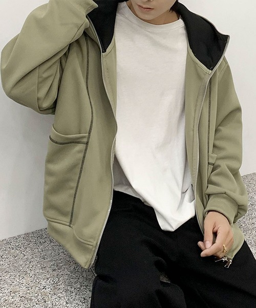aimoha(アイモハ)の「ステッチデザイン ショート丈ジップパーカー/Stitch design short zip hoodie(スウェット・メンズ・グリーン/ライトグレー/ブラック・X-LARGE/XX-LARGE/LARGE)」の22枚目の写真