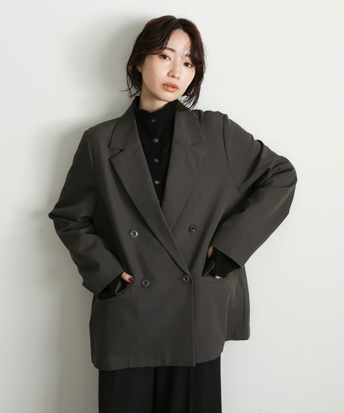 select MOCA Et(セレクトモカエト)の「【Et】Double Button Tailored Jacket(テーラードジャケット・レディース・チャコールグレー/ブラウン・FREE)」の2枚目の写真