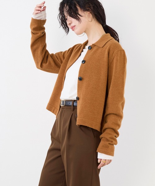 MICA&DEAL(マイカ&ディール)の「ショートポロニットカーディガン(ニット/セーター・レディース・チャコールグレー/オフホワイト/キャメル・FREE)」の1枚目の写真