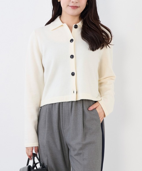 MICA&DEAL(マイカ&ディール)の「ショートポロニットカーディガン(ニット/セーター・レディース・チャコールグレー/オフホワイト/キャメル・FREE)」の2枚目の写真