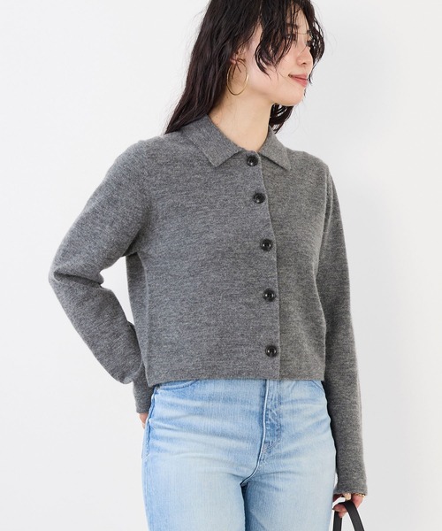 MICA&DEAL(マイカ&ディール)の「ショートポロニットカーディガン(ニット/セーター・レディース・チャコールグレー/オフホワイト/キャメル・FREE)」の3枚目の写真