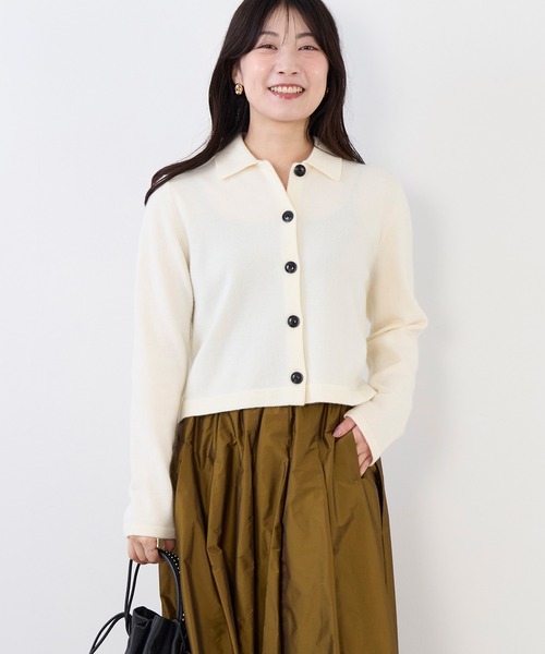 MICA&DEAL(マイカ&ディール)の「ショートポロニットカーディガン(ニット/セーター・レディース・チャコールグレー/オフホワイト/キャメル・FREE)」の9枚目の写真