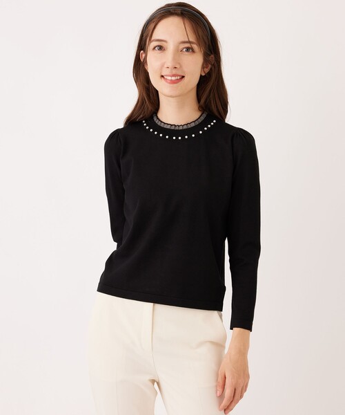 TO BE CHIC(トゥー ビー シック)の「シアーレイヤー プルオーバーニット(ニット/セーター・レディース・ライトブルー/ブラック/オフホワイト/オレンジ・40/42)」の3枚目の写真