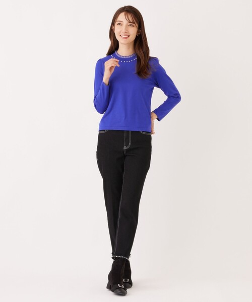 TO BE CHIC(トゥー ビー シック)の「シアーレイヤー プルオーバーニット(ニット/セーター・レディース・ライトブルー/ブラック/オフホワイト/オレンジ・40/42)」の8枚目の写真