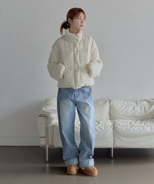 セール】ハイネックペディンラブリーフラワーパターンシュートペディン