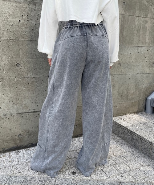 セール】ブリーチデニム風スウェットワイドパンツ（スウェットパンツ