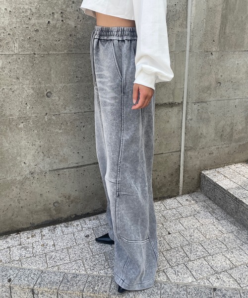 セール】ブリーチデニム風スウェットワイドパンツ（スウェットパンツ