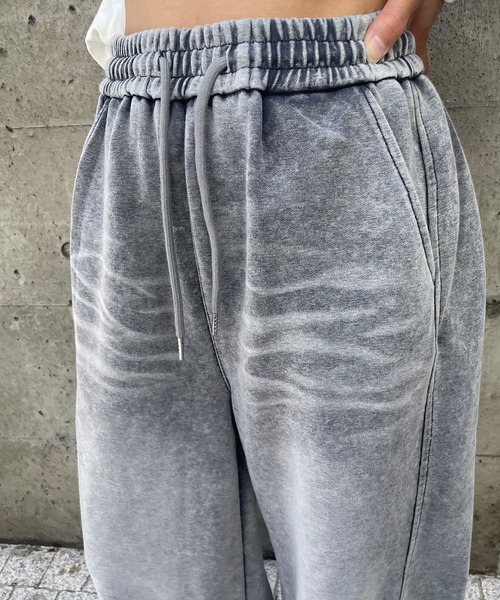 セール】ブリーチデニム風スウェットワイドパンツ（スウェットパンツ