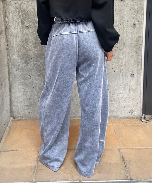 セール】ブリーチデニム風スウェットワイドパンツ（スウェットパンツ