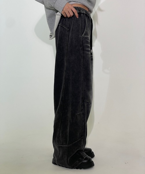 セール】ブリーチデニム風スウェットワイドパンツ（スウェットパンツ