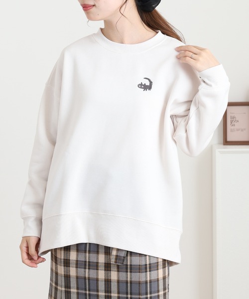 【新品】CRESCENT　クレッシェント　カットソー　プルオーバー　刺繍　白 セール】ワンポイントサガラ刺繍クルーネックプルオーバー 長袖（T