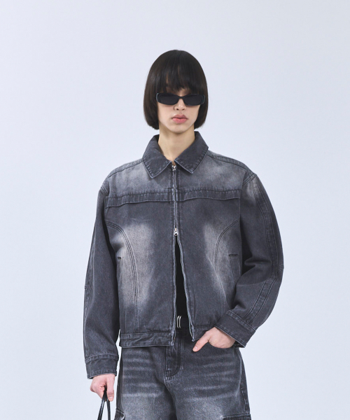 87-STAN117 [ベーシック] ヴィンテージウォッシュドレーサーデニムジャケット ヴィンテージブラック