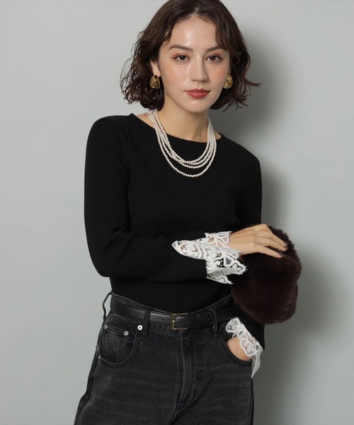 ⭐️極美品⭐️ Arpege story 袖口レースプルオーバー 黒 袖口レースプルオーバー（ニット/セーター）｜Arpege story