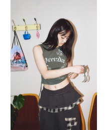 SIDE SHIRRING VINTAGE LOGO SLEEVE LESS KHAKI