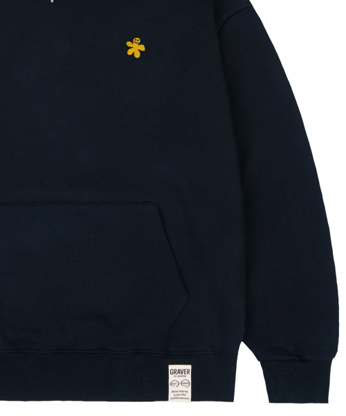 GRAVER（グレーバー）の「[ユニセックス]イエローオードフラワー刺繍フードパーカー_ネイビー（パーカー・レディース・ネイビー・SMALL/MEDIUM/LARGE/X-LARGE）」の3枚目の写真