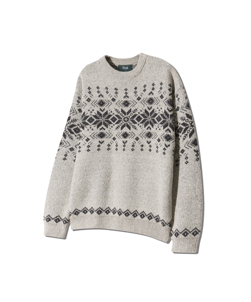 NODU（ノードユー）の「ノルディック雪花ボカシジャカードラウンドニット[ベージュ]（ニット/セーター・メンズ・その他・MEDIUM/LARGE）」の2枚目の写真