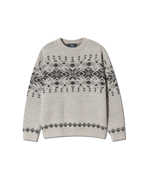 NODU（ノードユー）の「ノルディック雪花ボカシジャカードラウンドニット[ベージュ]（ニット/セーター・メンズ・その他・MEDIUM/LARGE）」の3枚目の写真