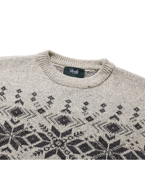 NODU（ノードユー）の「ノルディック雪花ボカシジャカードラウンドニット[ベージュ]（ニット/セーター・メンズ・その他・MEDIUM/LARGE）」の5枚目の写真