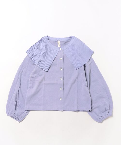 nino(ニノ)の「衿プリーツ Teeブラウス(シャツ/ブラウス・キッズ・パープル/ホワイト・130cm/140cm)」の2枚目の写真