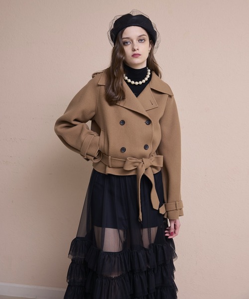 エイミーイストワール ウールショートトレンチコート ブラック ウールショートトレンチコート