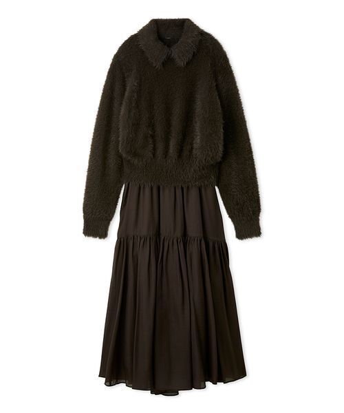 Mila Owen（ミラオーウェン）の「【セットアイテム】衿付きニットティアードスカートコーデSET（ワンピース・レディース・ブラウン/アイボリー/チャコールグレー・0/1）」の3枚目の写真