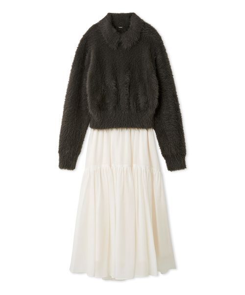 セール】【セットアイテム】衿付きニットティアードスカートコーデSET