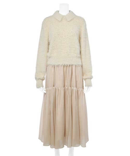 Mila Owen（ミラオーウェン）の「【セットアイテム】衿付きニットティアードスカートコーデSET（ワンピース・レディース・ブラウン/アイボリー/チャコールグレー・0/1）」の5枚目の写真