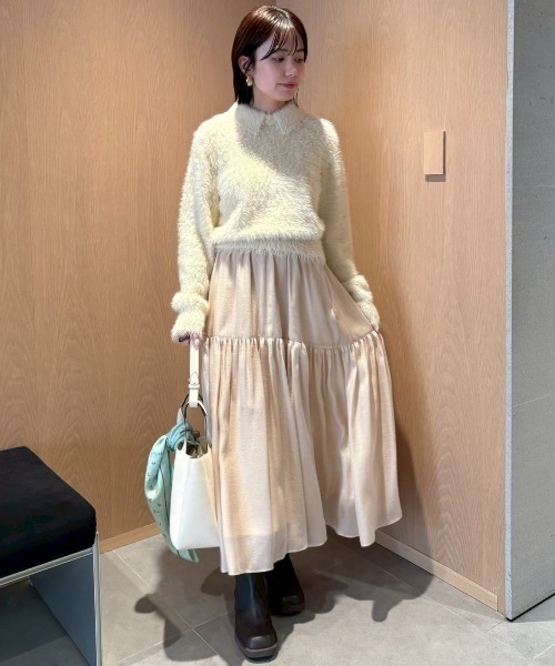 セール】【セットアイテム】衿付きニットティアードスカートコーデSET