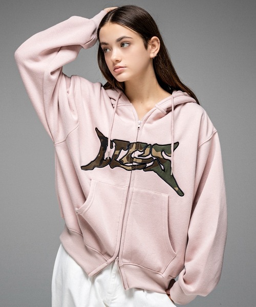 ILL'S(イルズ)の「タギング総柄 フルジップフーディ メンズ レディース ユニセックス(パーカー・メンズ・ブラウン/ピンク/ブラック/グレー・M/L)」の19枚目の写真