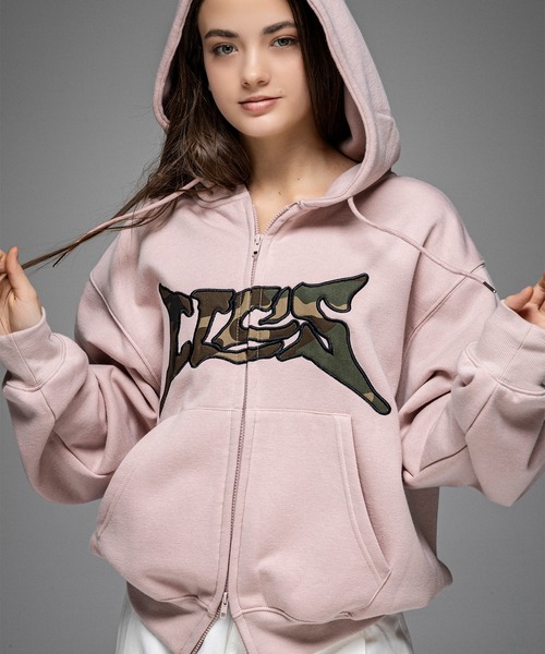 ILL'S(イルズ)の「タギング総柄 フルジップフーディ メンズ レディース ユニセックス(パーカー・メンズ・ブラウン/ピンク/ブラック/グレー・M/L)」の21枚目の写真